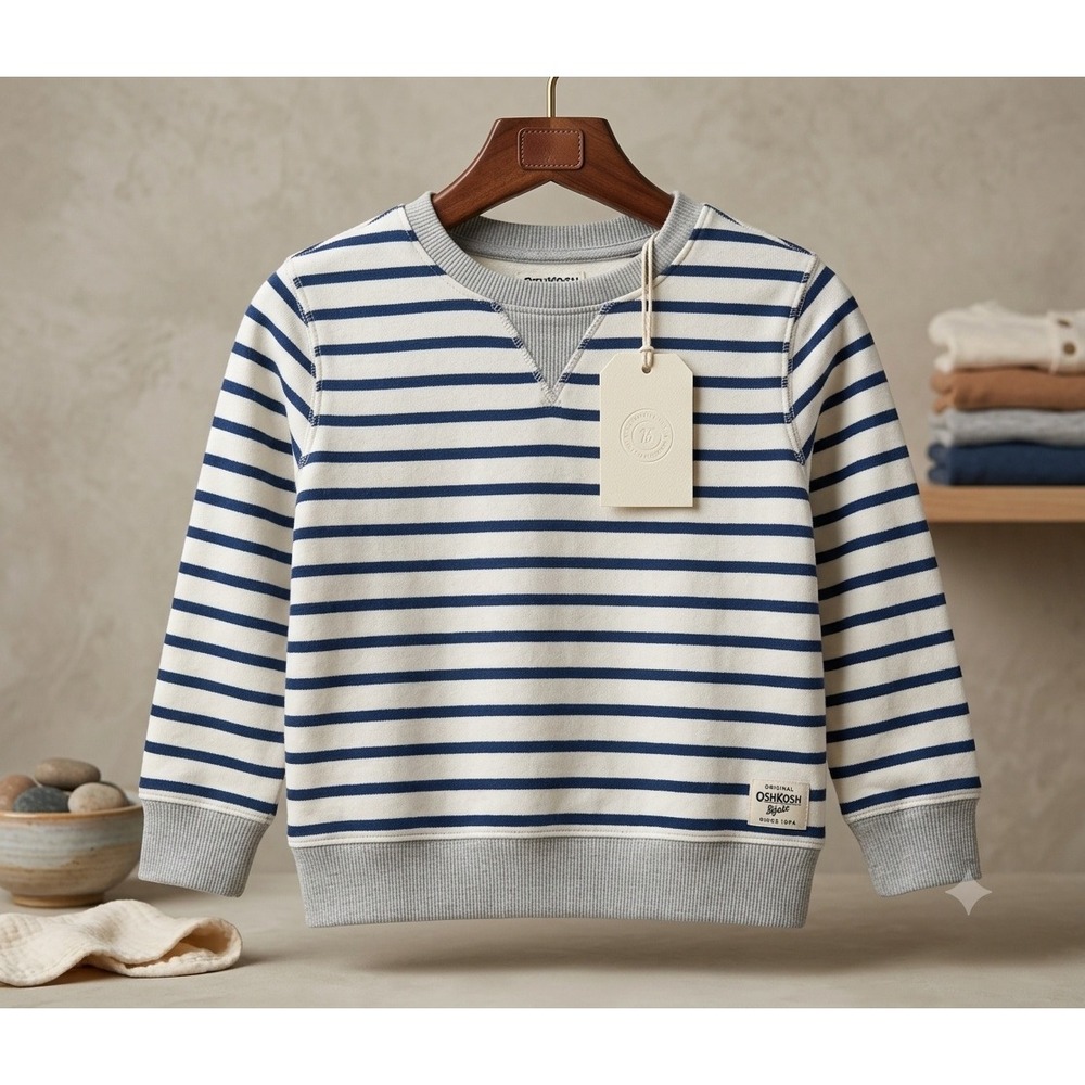 OshKosh Bgosh Kids Navy Blue White Striped Crew Neck Pullover Sweatshirt